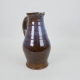 Beautiful blue-brown ceramic pitcher signed under the base