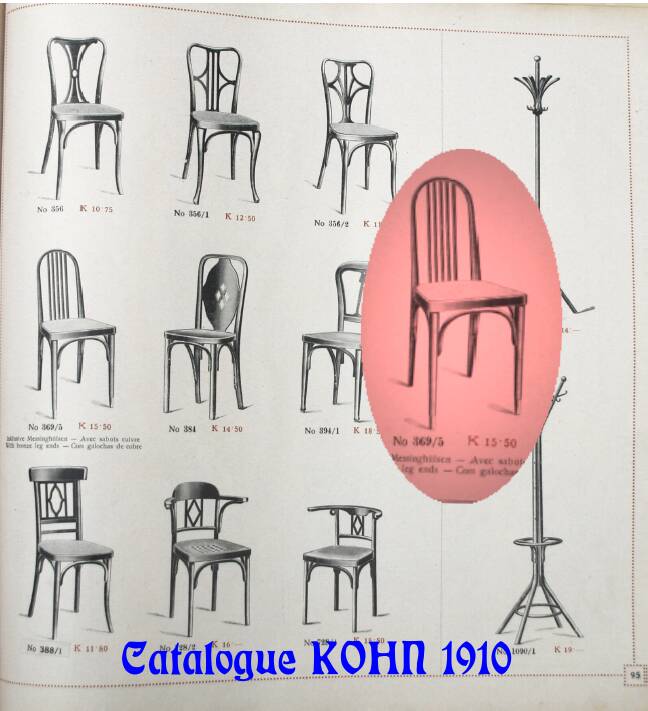 Six bistro chairs, by KOHN, 1925 - not Thonet -