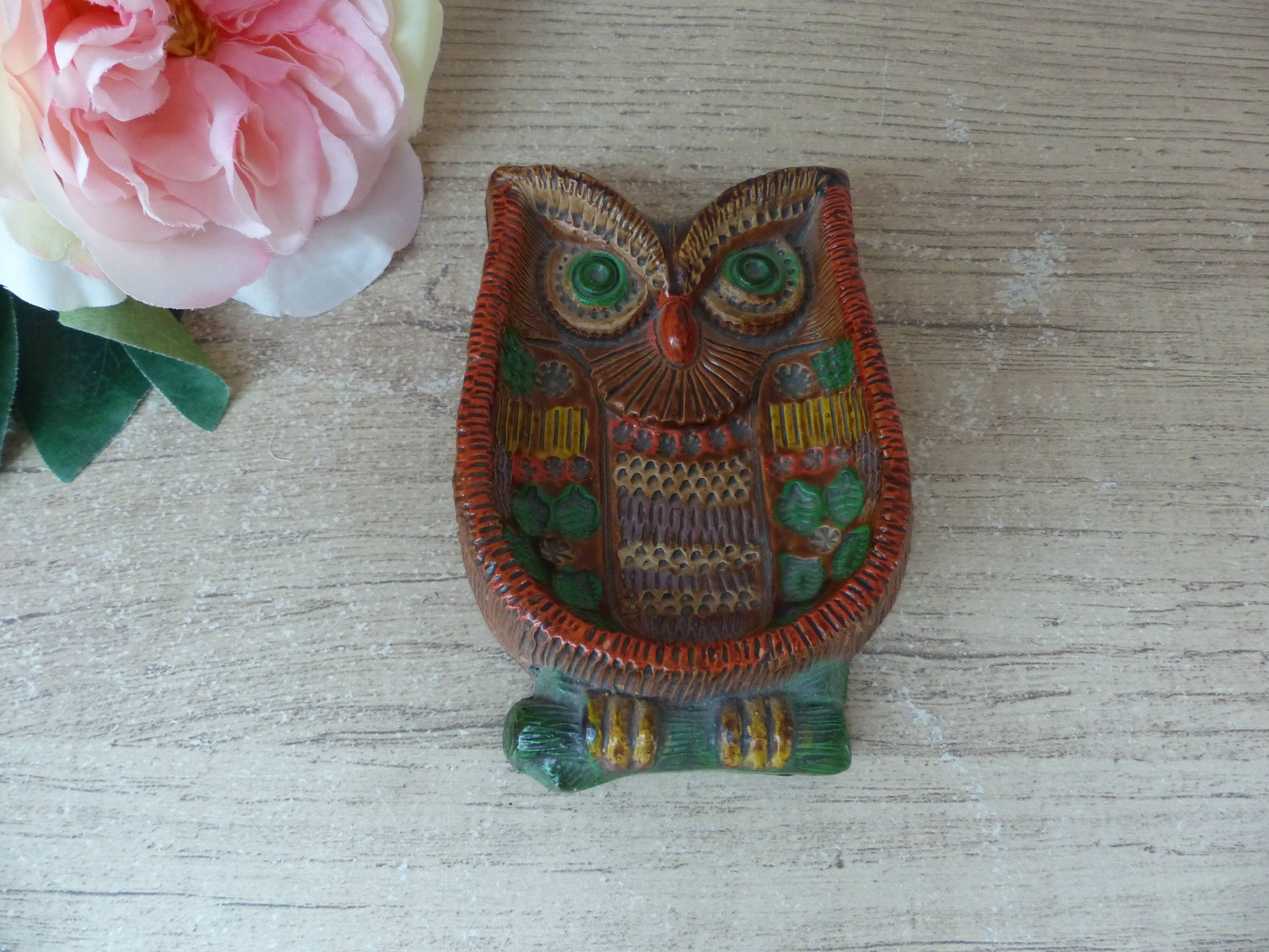 Colorful Owl Figurine Ceramica Convento Jesus Maria de Aracena Spanish Pottery