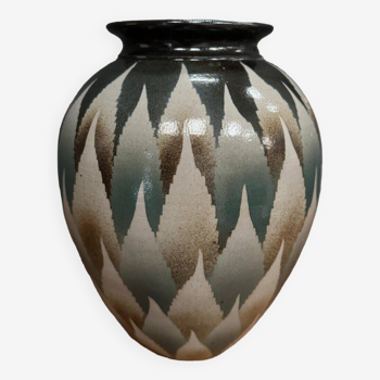 20th century Hohwiller pottery sandstone vase with geometric decor