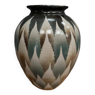 20th century Hohwiller pottery sandstone vase with geometric decor