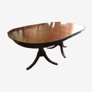 Table à manger en bois massif avec pied en bronze