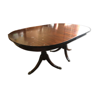 Table à manger en bois massif avec pied en bronze