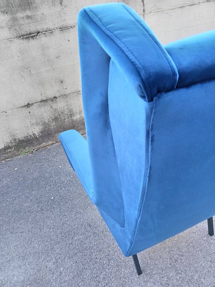 Chair with blue velvet backrest, 1960s
