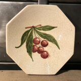 Empty cup pocket in cracked earthenware cherry decoration signed Lauray