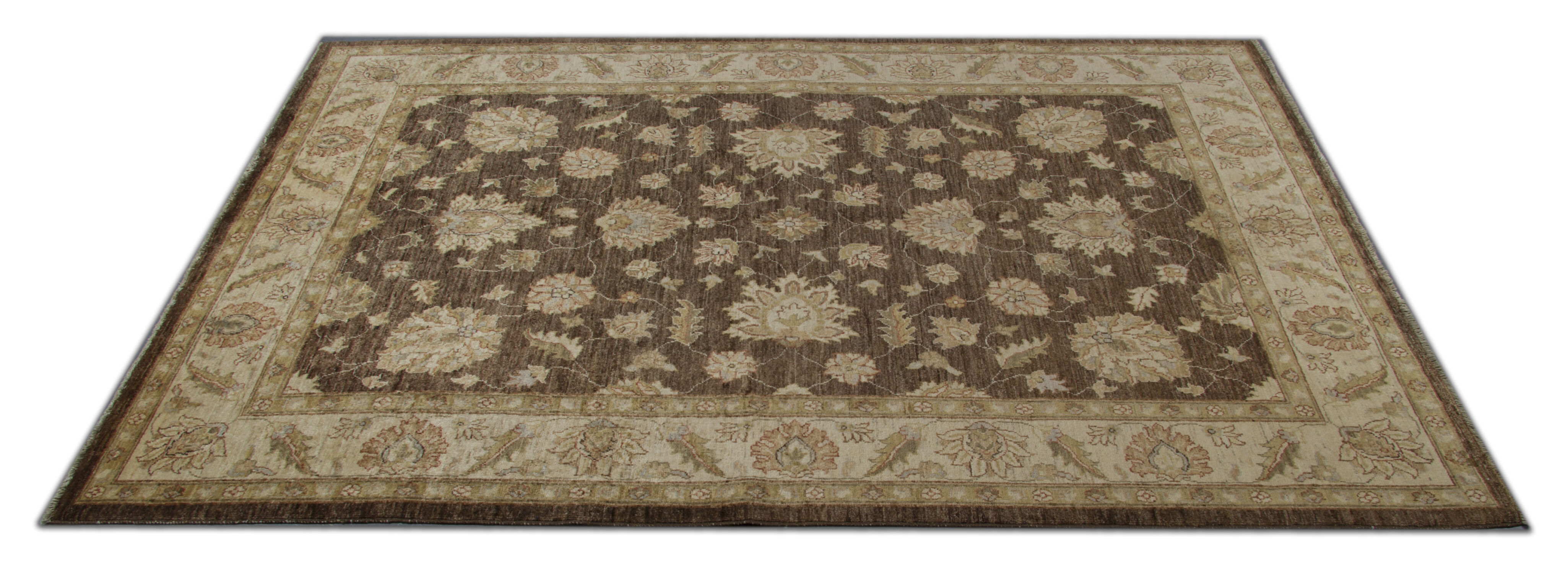 Brown Wool Rug Handmade Ziegler Carpet- 167x251cm