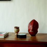 Glazed red ceramic mask, in the style of Accolay, 1950s / 60s.
