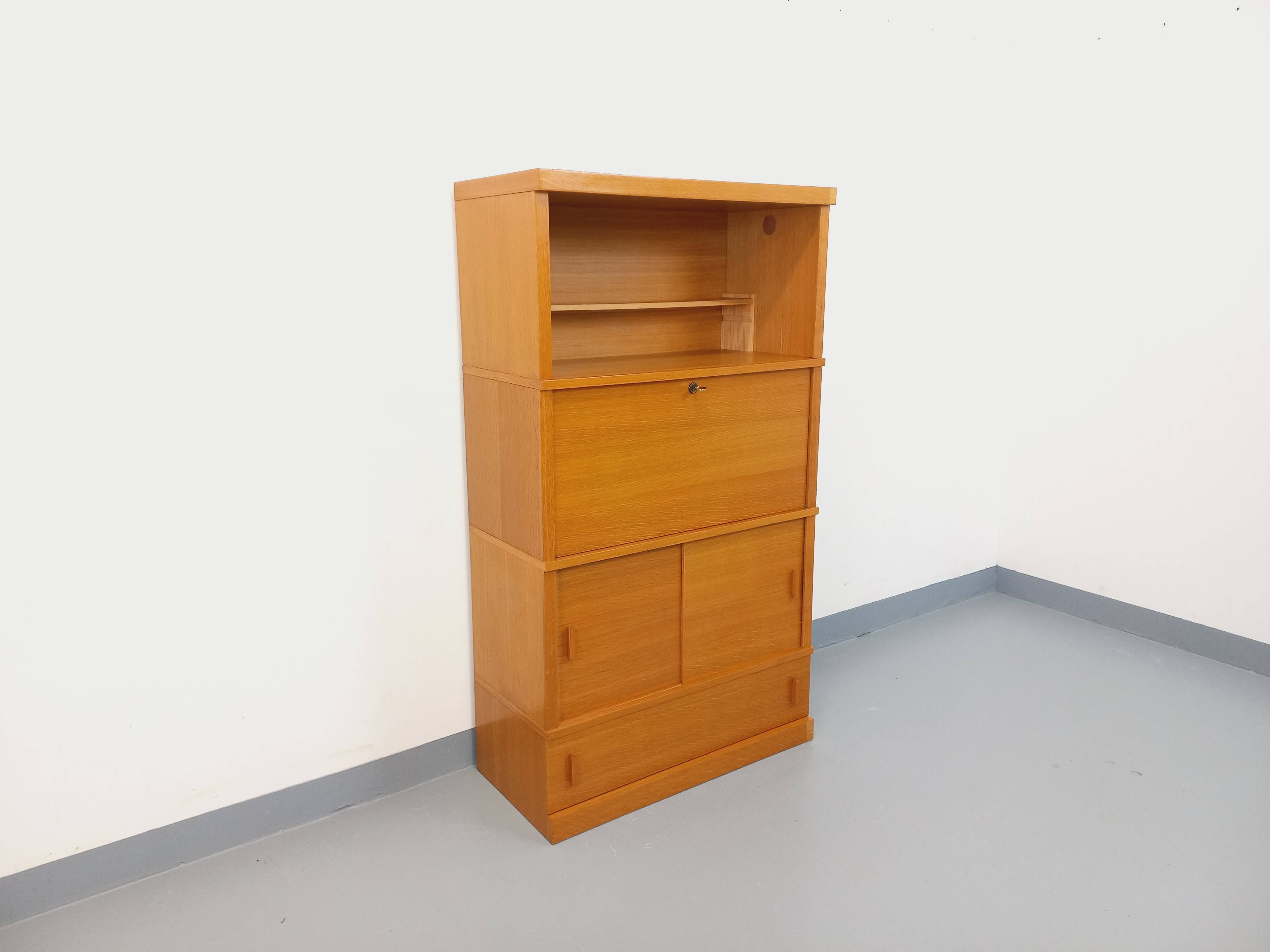 Vintage oak wood secretary bookcase storage furniture