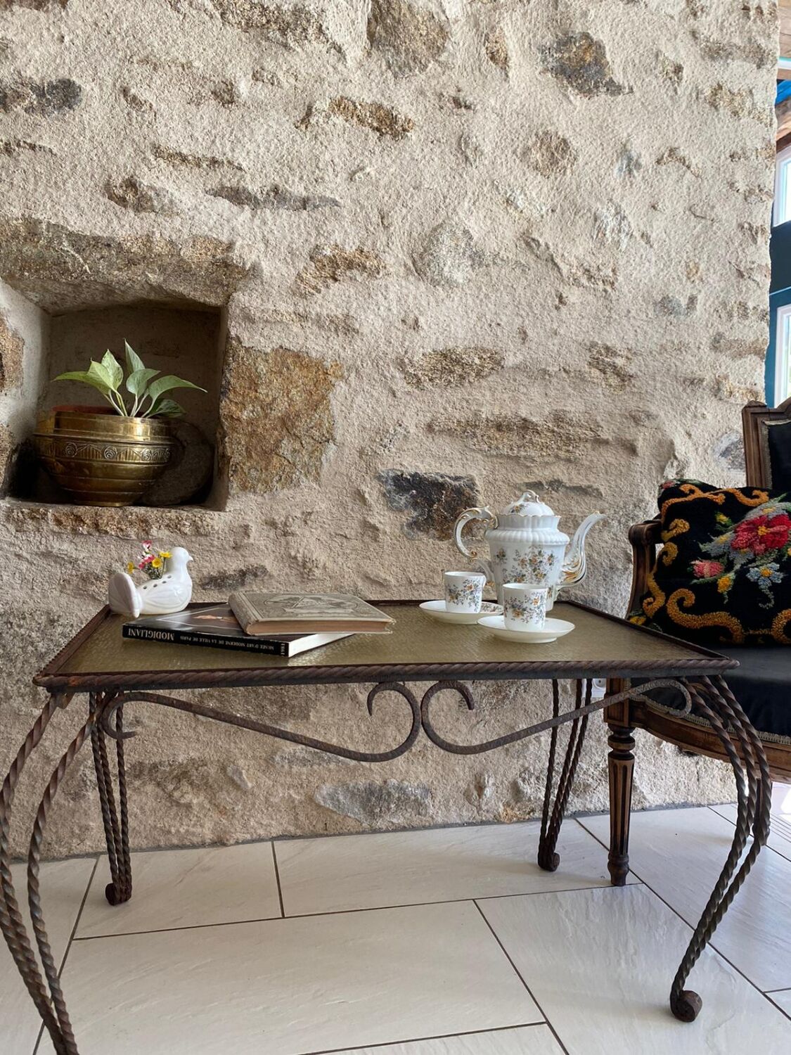 Vintage wrought iron coffee table / side table