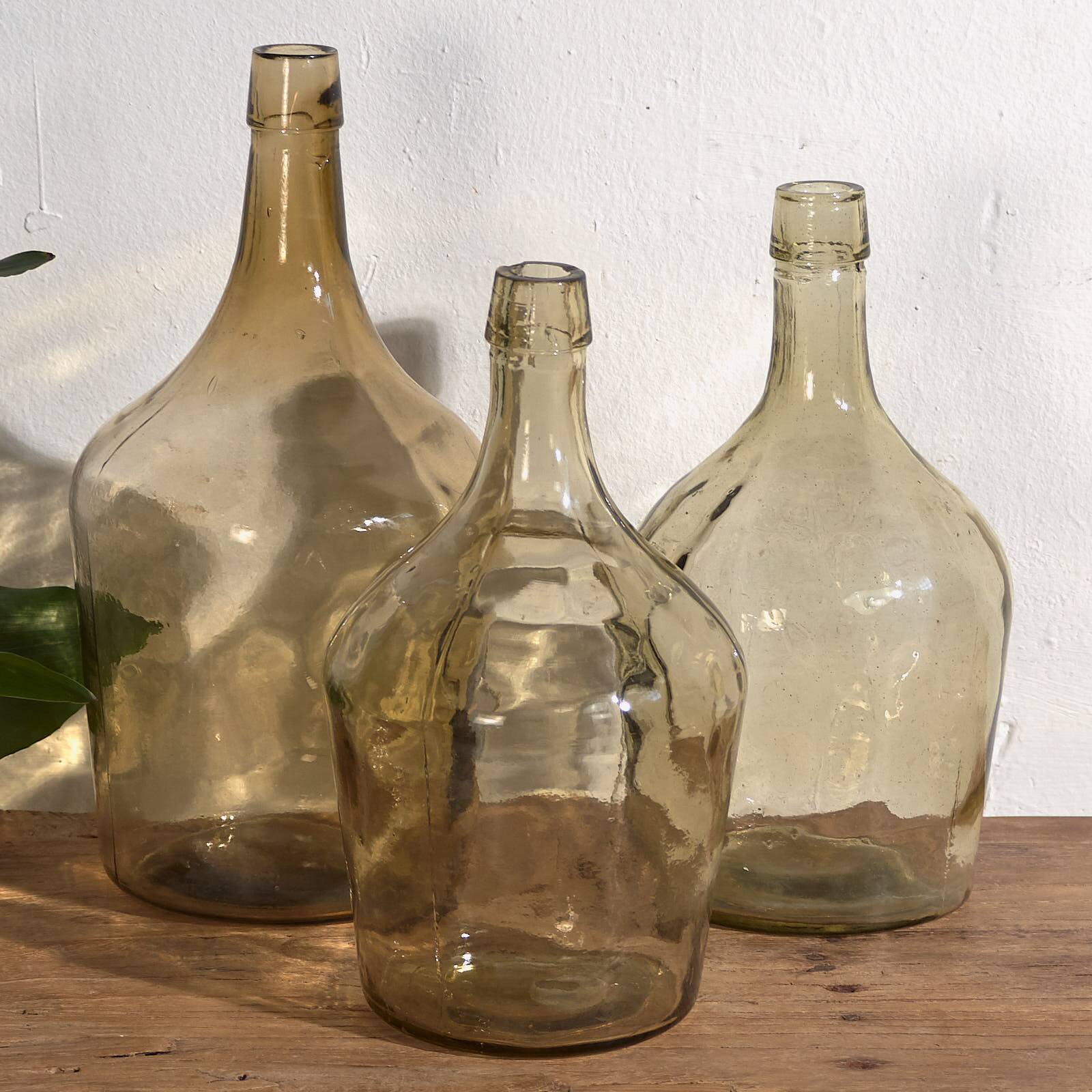 Antique brown demijohns (circa 1920). 3-piece set #13