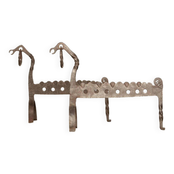 Hand-forged zoomorphic fireplace fenders, Italy, 1950s, set of 2.