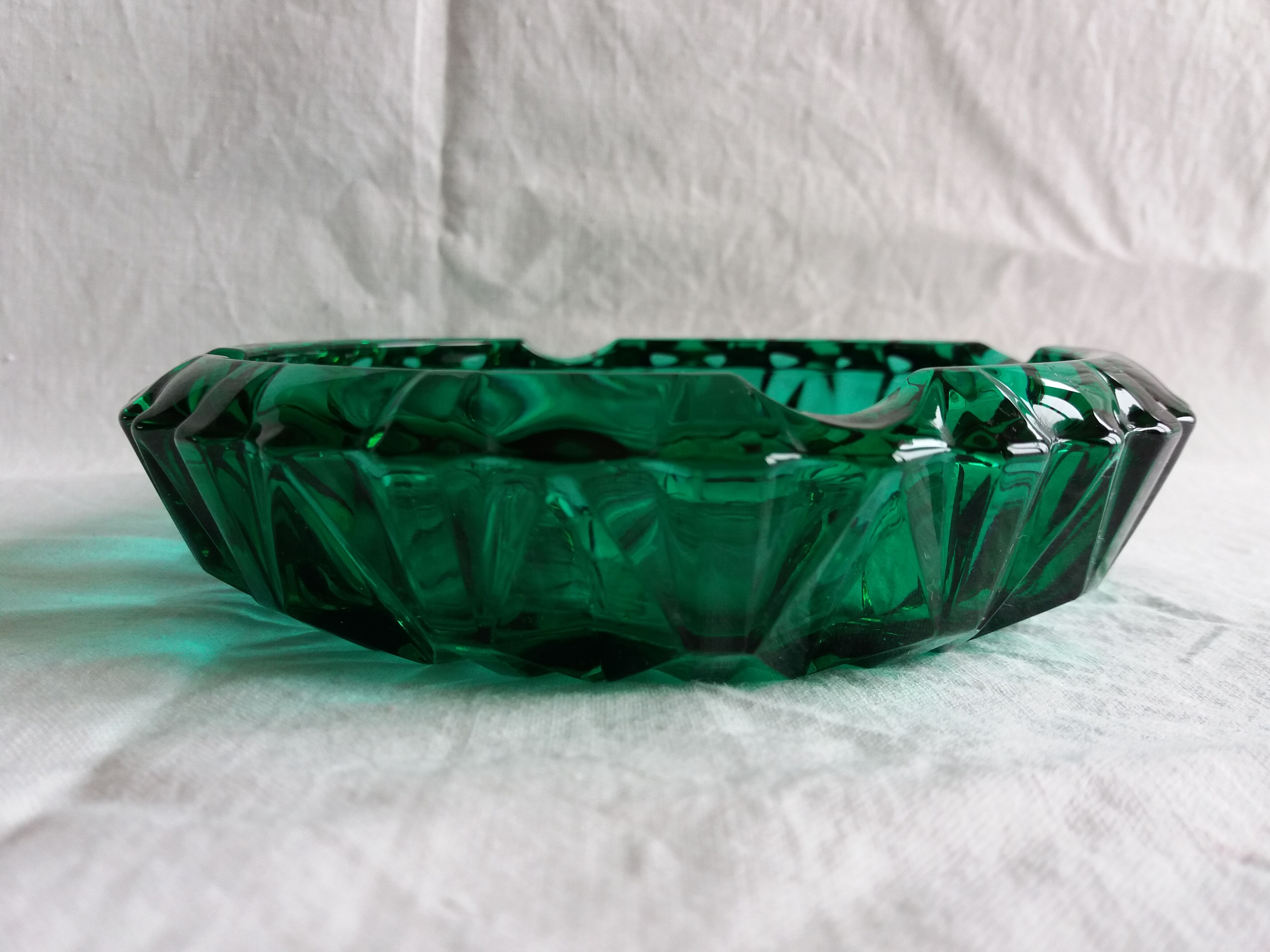 Green glass ashtray
