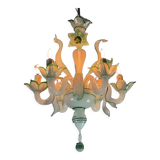 Venetian chandelier in opaline white and green Murano glass