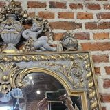 mirror in gray and gold patinated wood with loves