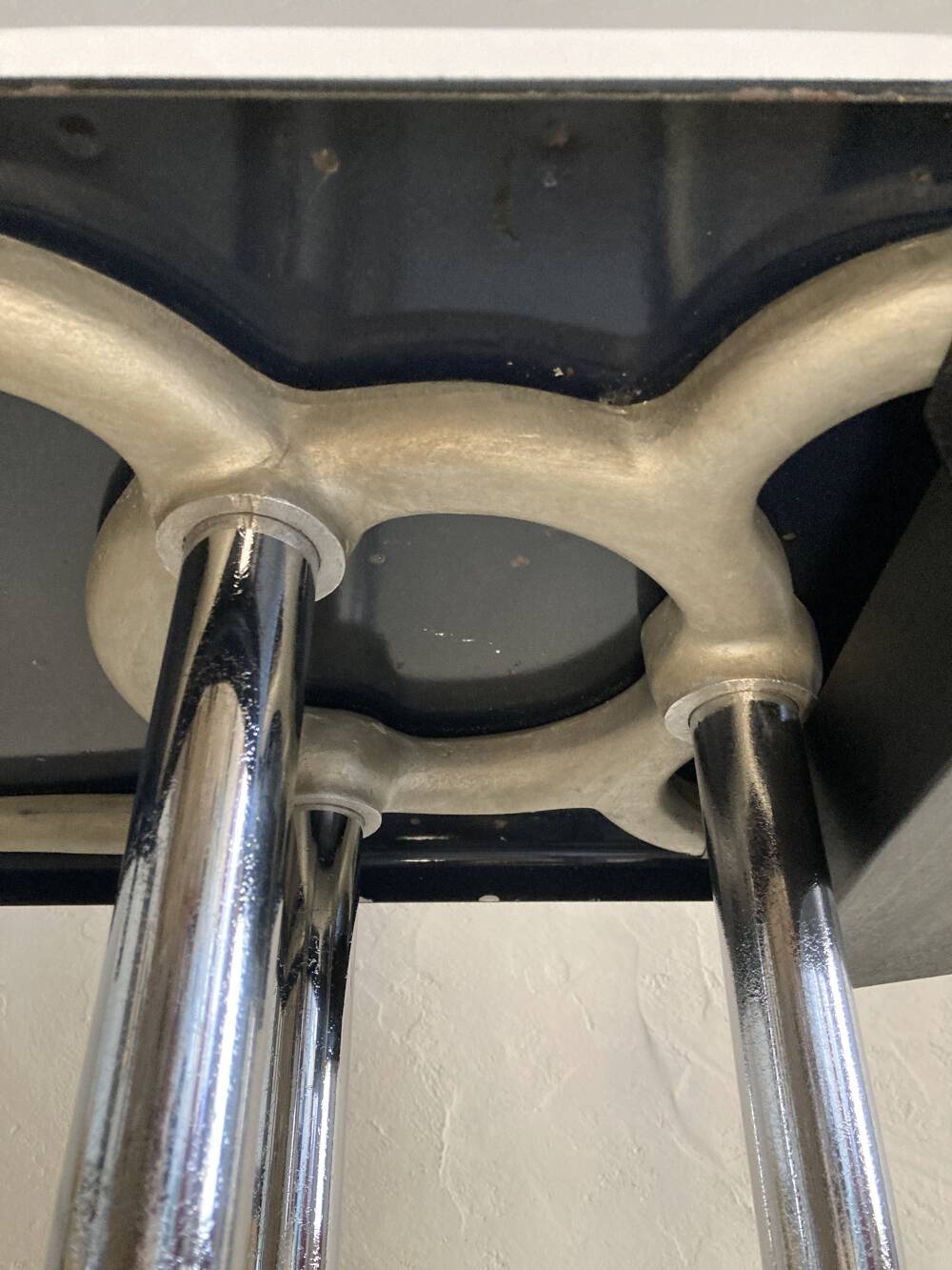 Antique cast iron and enamelled metal table, circa 1950