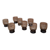 Set de 8 verres ciselé épis de blé vintage marron transparent