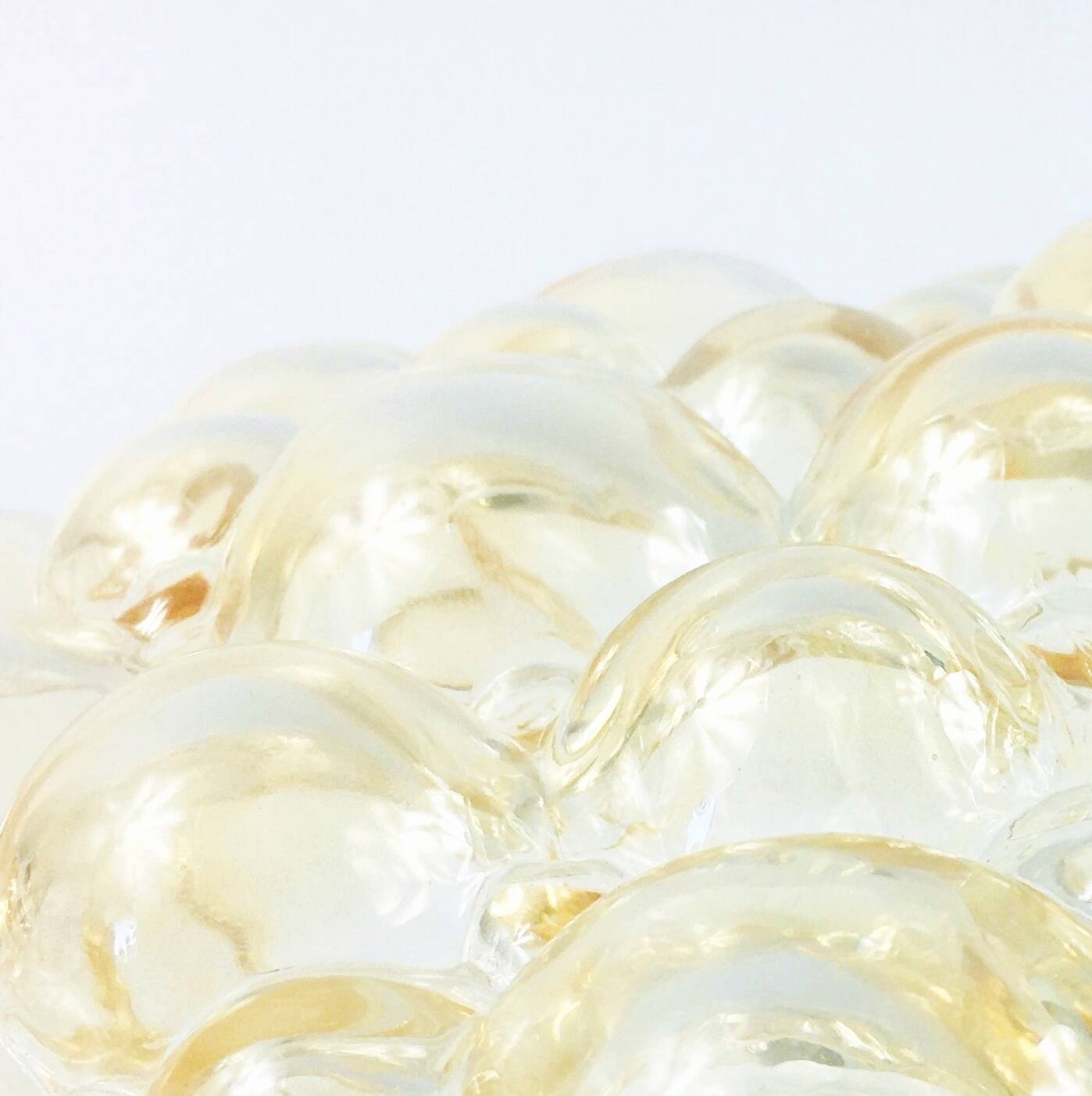 Large Amber Bubble Glass & Brass Ceiling Light By Helena Tynell For Limburg, Germany, 1960s