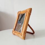 Vintage 1970s rattan tabletop mirror
