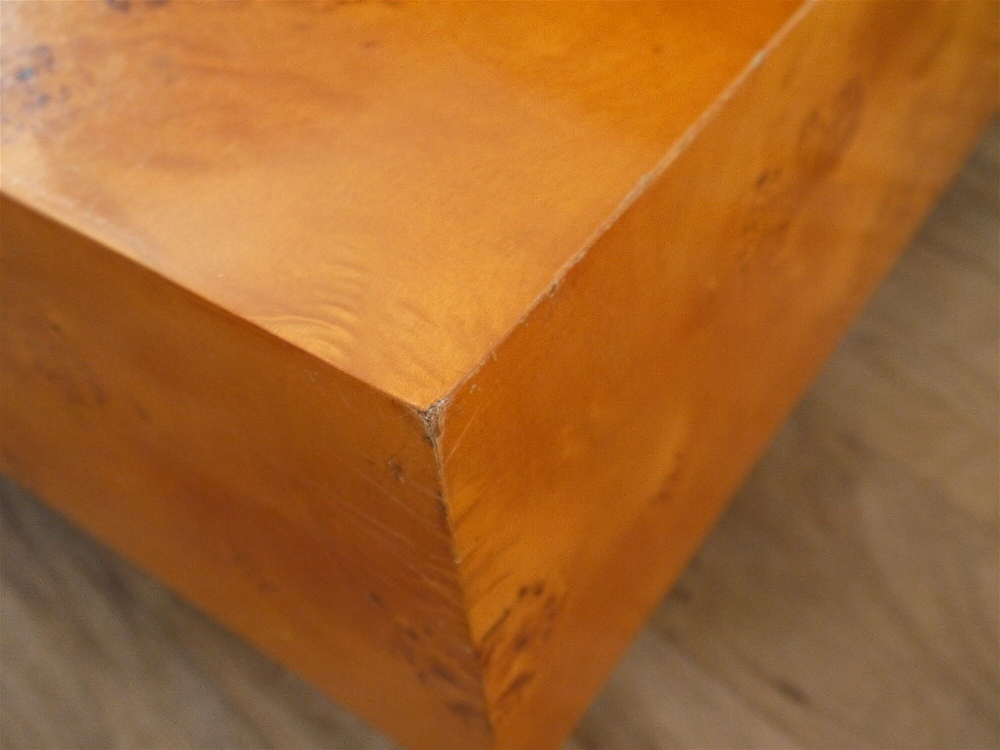 Vintage coffee table in elm magnifying glass 1970