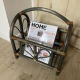 Indonesian style bamboo and rattan magazine rack - 1960s - green stained