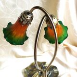 Art nouveau style brass table lamp with 2 lampshades, living room lamp.