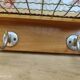 Vintage wall coat rack in light wood 4 double hooks in matt metal mesh hat holder