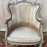 Fauteuil - Bergère de style Louis XVI réchampie velours beige