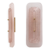 Pair of Art Deco Sconces in Matte and Glossy Pink Murano Glass and Brass