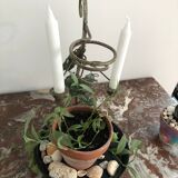 Display of plants and candlesticks in metal - leaves and grapes - French creation