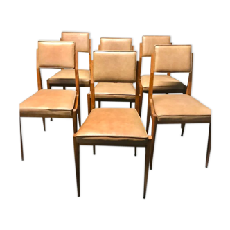 Lot de six chaises en chêne et molesquine