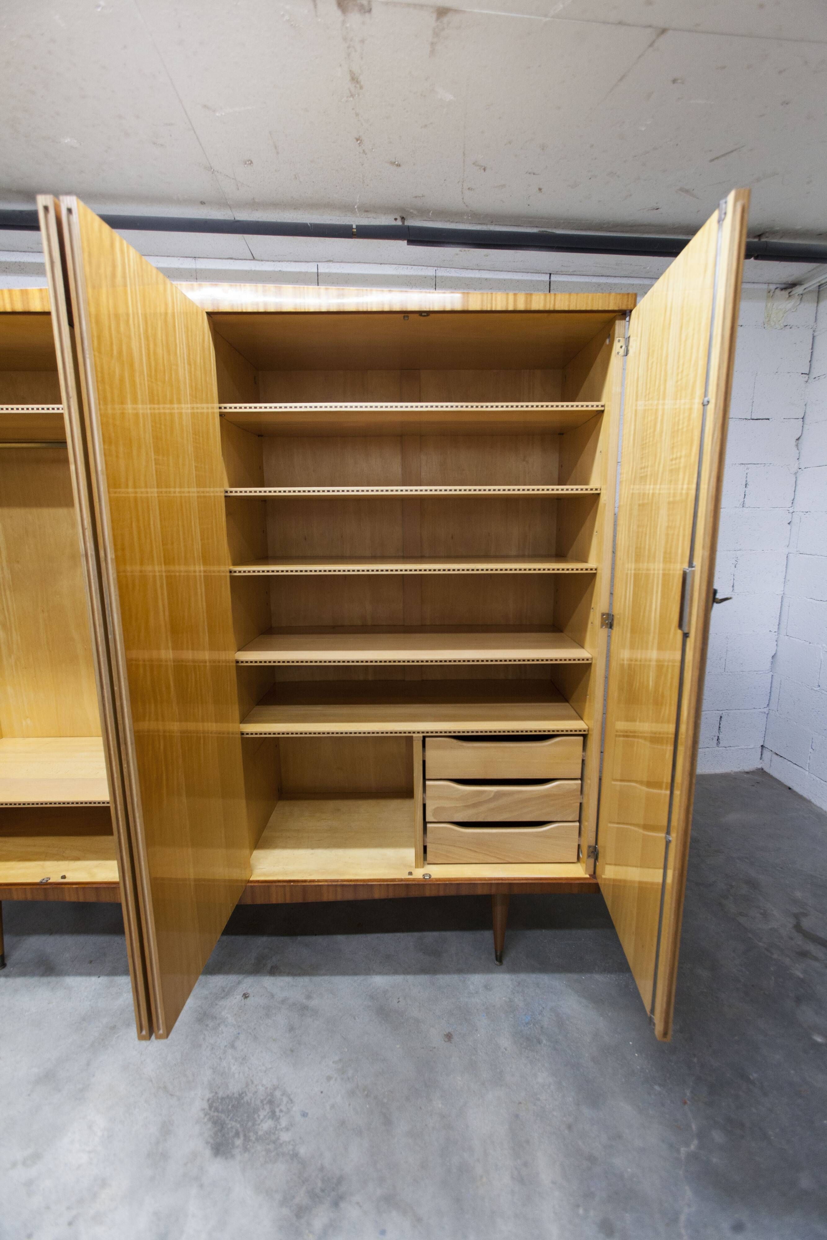 1960 Scandinavian wardrobe, atypical blond wood varnished, 4 doors 3