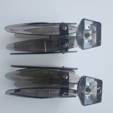 Pair of vintage Italian chrome wall sconces with smoked glass