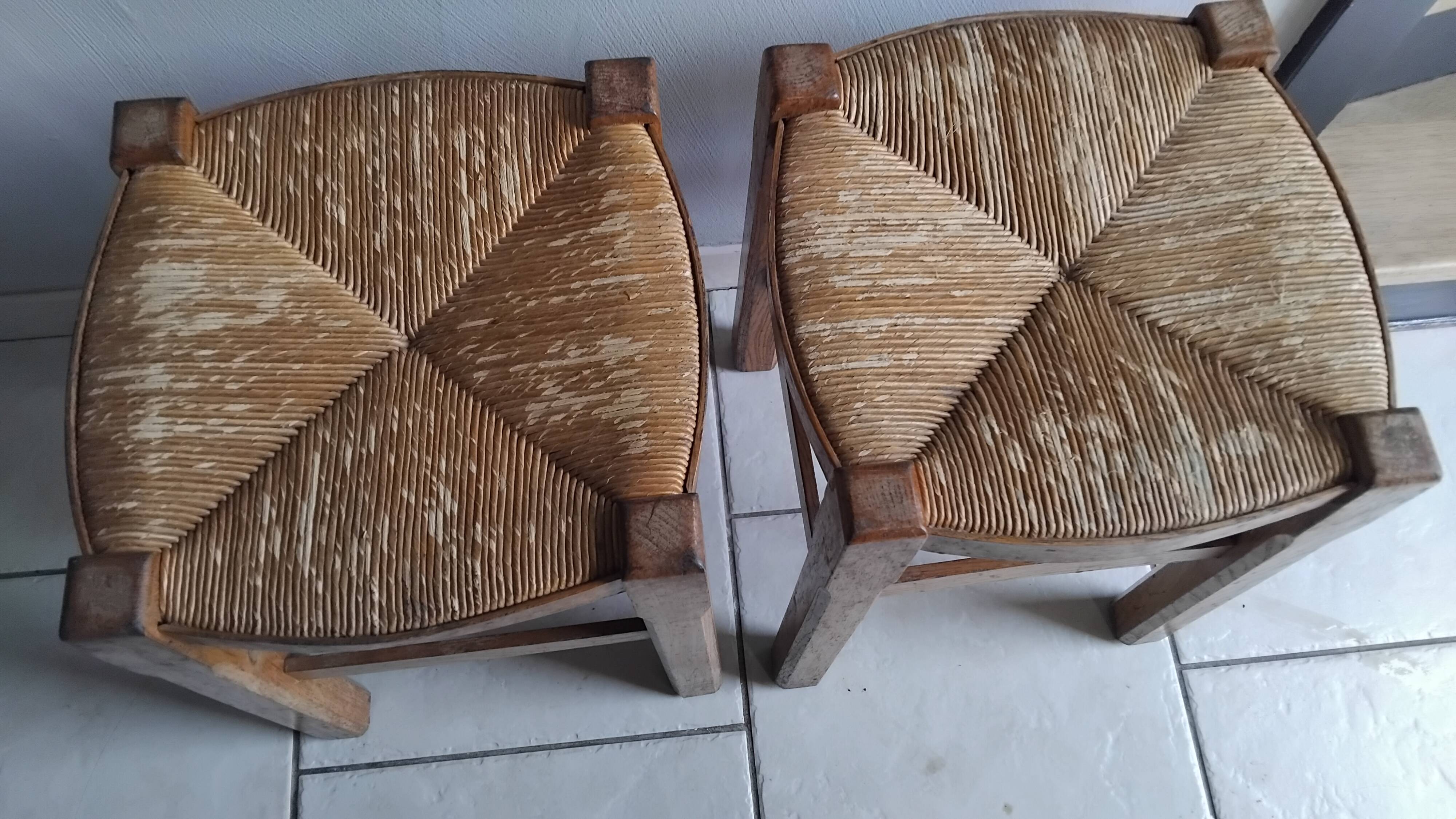 Paire de tabourets paille vintage