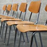 Set of 6 Czech chairs "Kovonac" school type, chrome and wood 1960