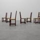 Set of 8 Brutalist Mid-Century Chairs in Wood and Wicker, Belgium ca. 1970