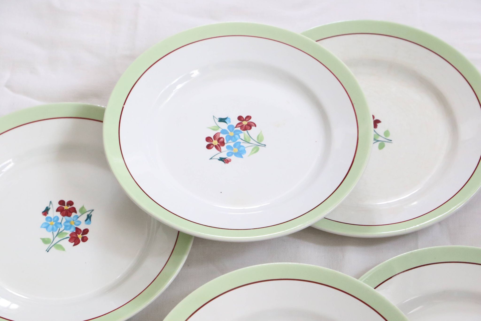 Set of 6 flat plates Moulin des Loups, Nina model, vintage French