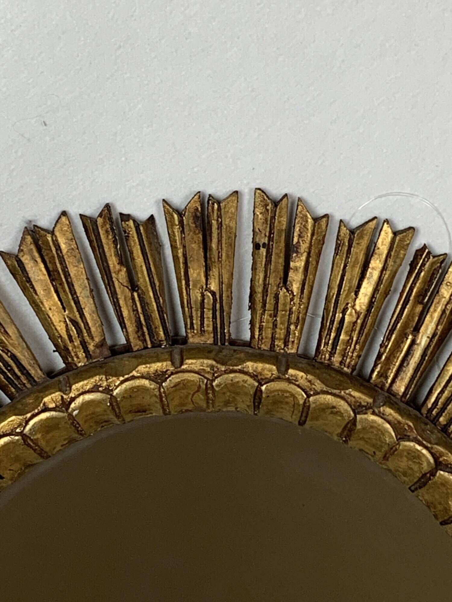 Large midcentury Spanish gold gilt wood sun or sunburst mirror, 1950s