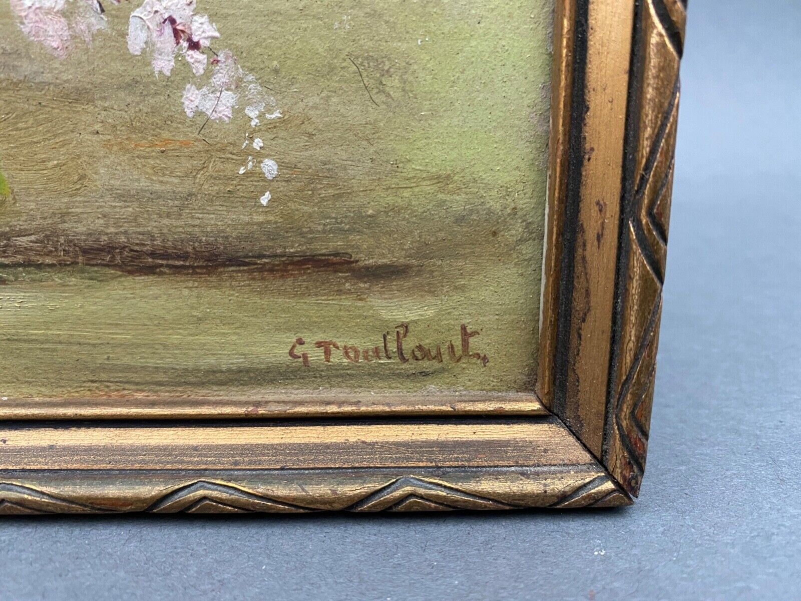 Oil on cardboard Still life by G. Toullourt XXth Bouquet of flowers