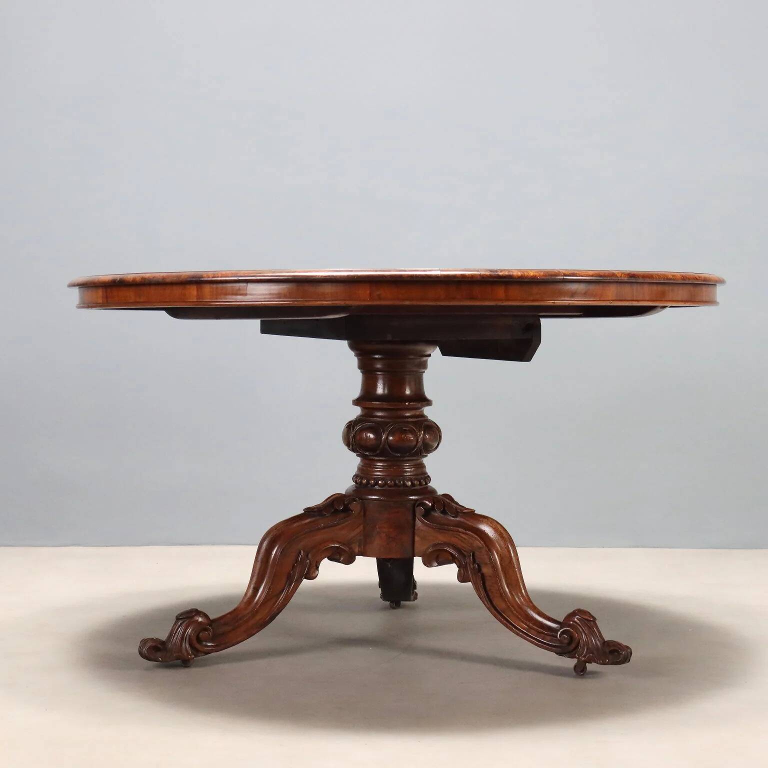 Antique walnut and rosewood table with floral inlays, Netherlands, 19th century.