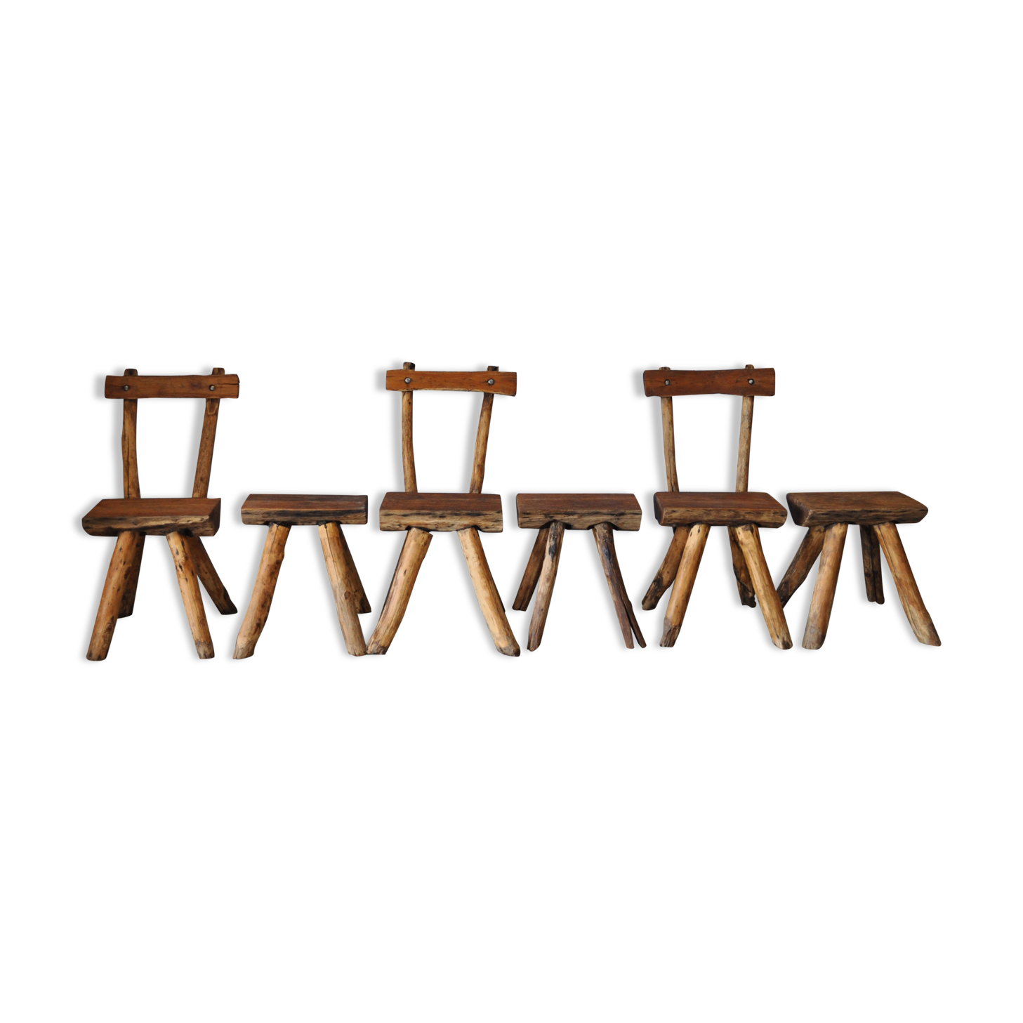 Brutalist chairs and stools set