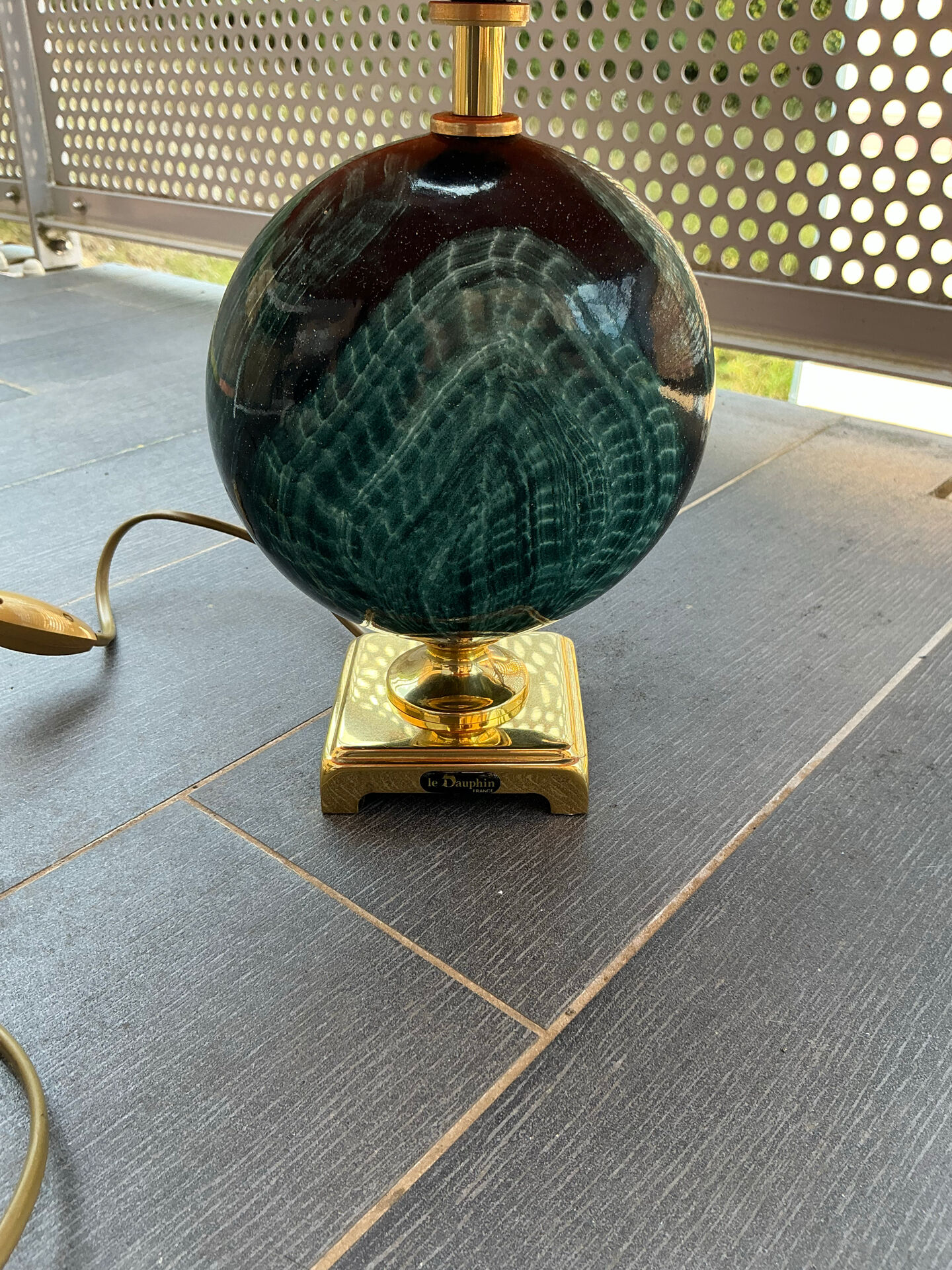 Lampe de table Le Dauphin France en céramique émaillée verte – années