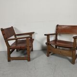 Pair of Spanish vintage leather armchairs 1920/1930