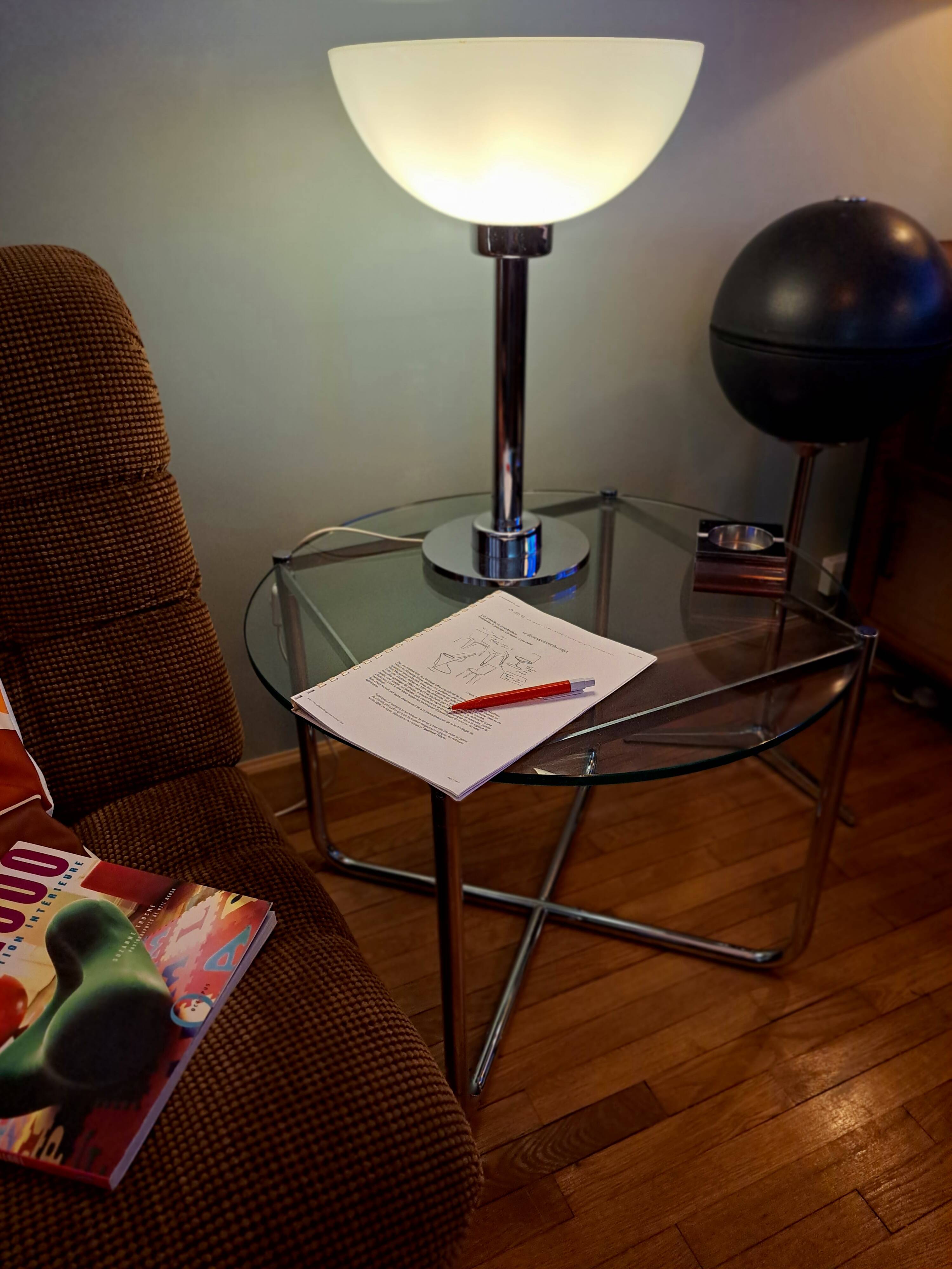 Van Der Rohe Italy Bauhaus' MR coffee table, occasional glass/chromed steel