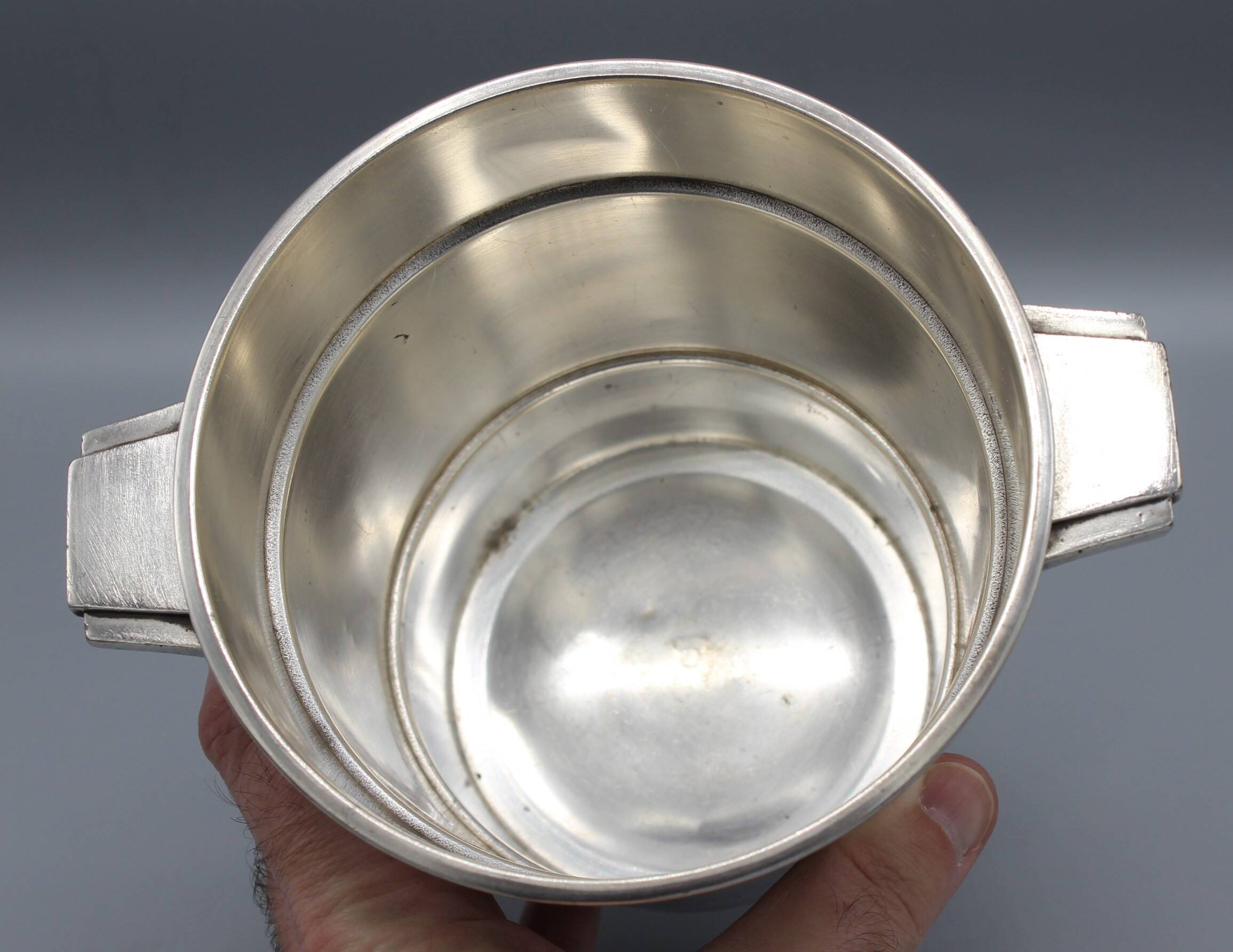 small champagne ice bucket cooler silver metal bottle art deco