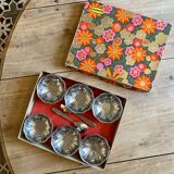 Vintage ice cream service, stainless steel cups and spoons