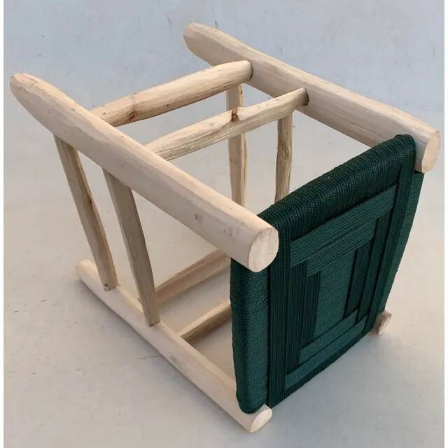 Contemporary Moroccan stool handmade in nylon rope and wood