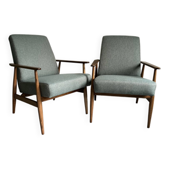 Paire de fauteuils vintage en bois et tissu Type 300-190 par H.Lis des années 1960, entièrement restaurés