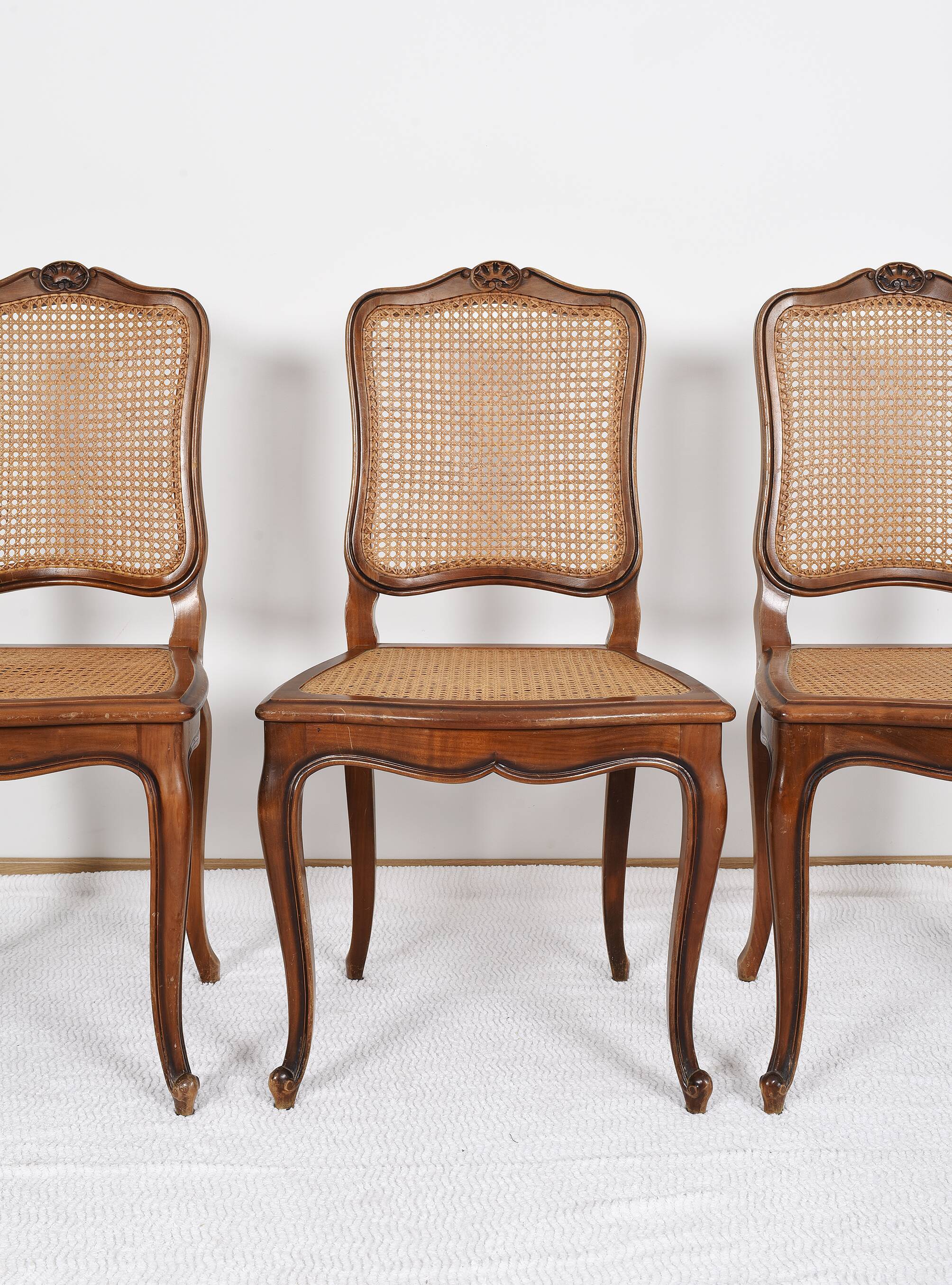 Series of 5 cane chairs, backs and seats, Louis XV style