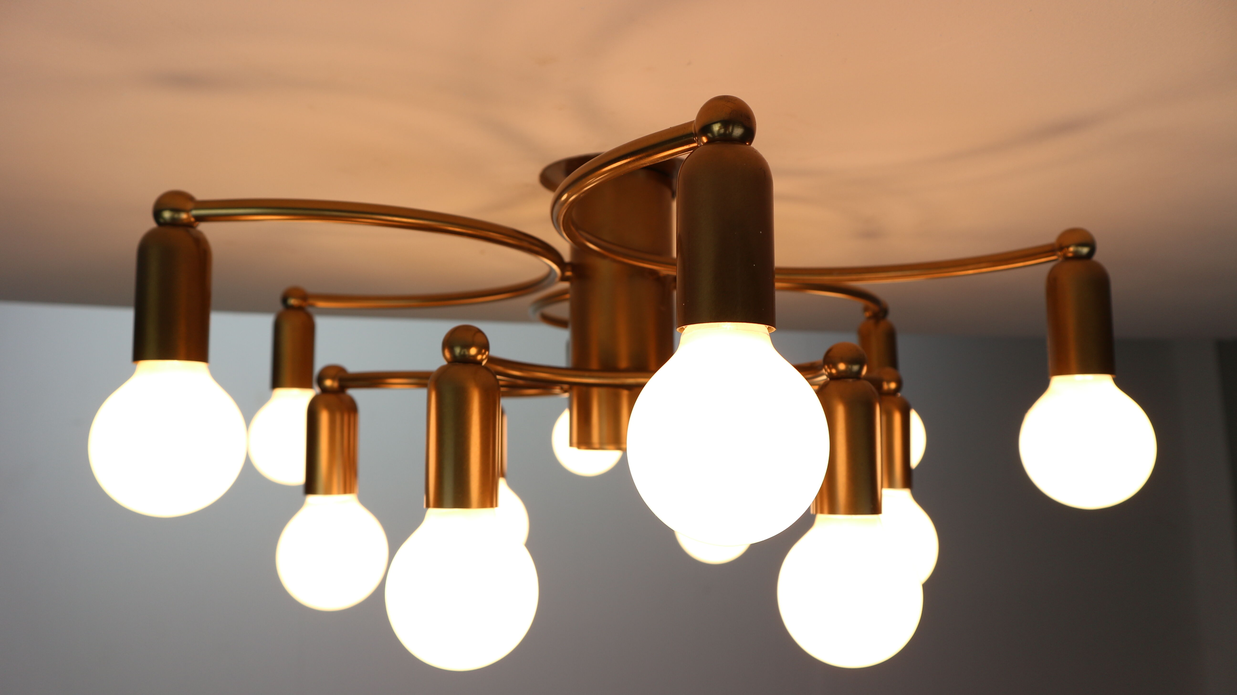 Vintage Modern Golden Color Ceiling Lamp, 1970s