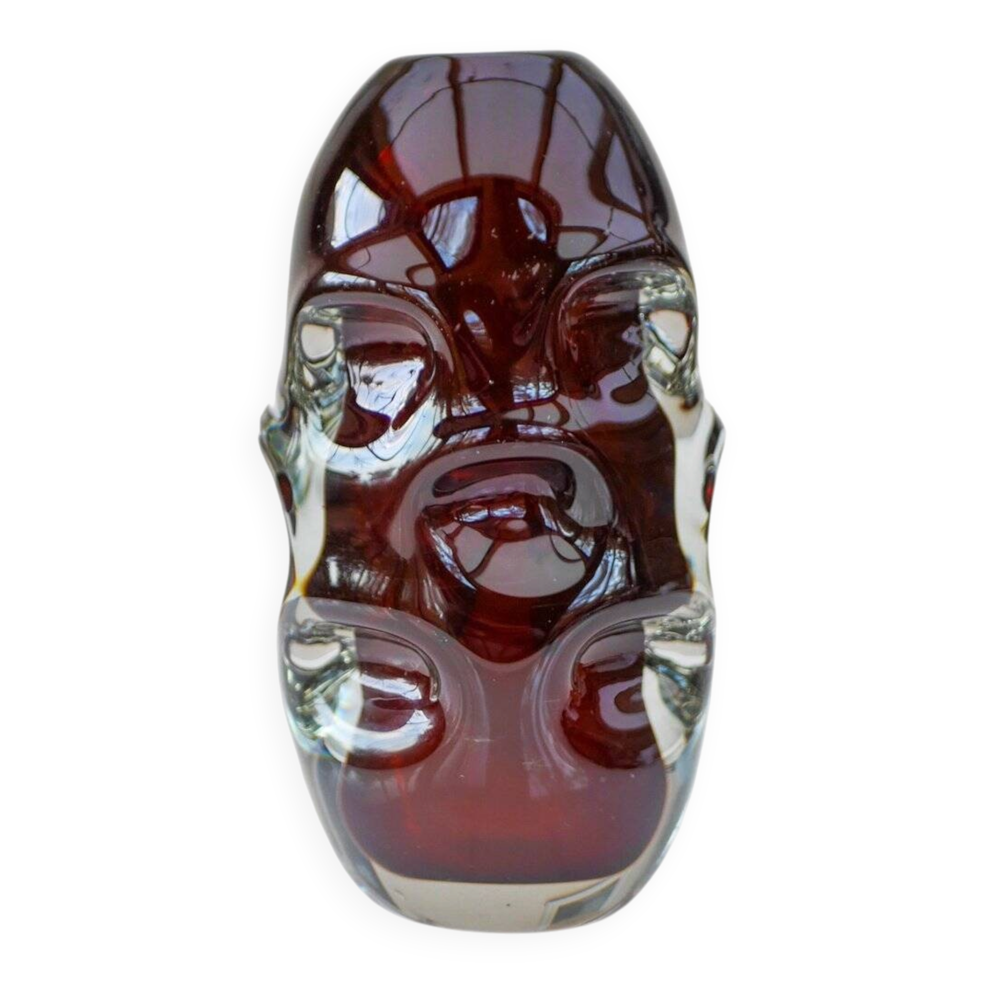 Mid-century modern handmade crystal vase in dark red by Börne Augustsson for Åseda